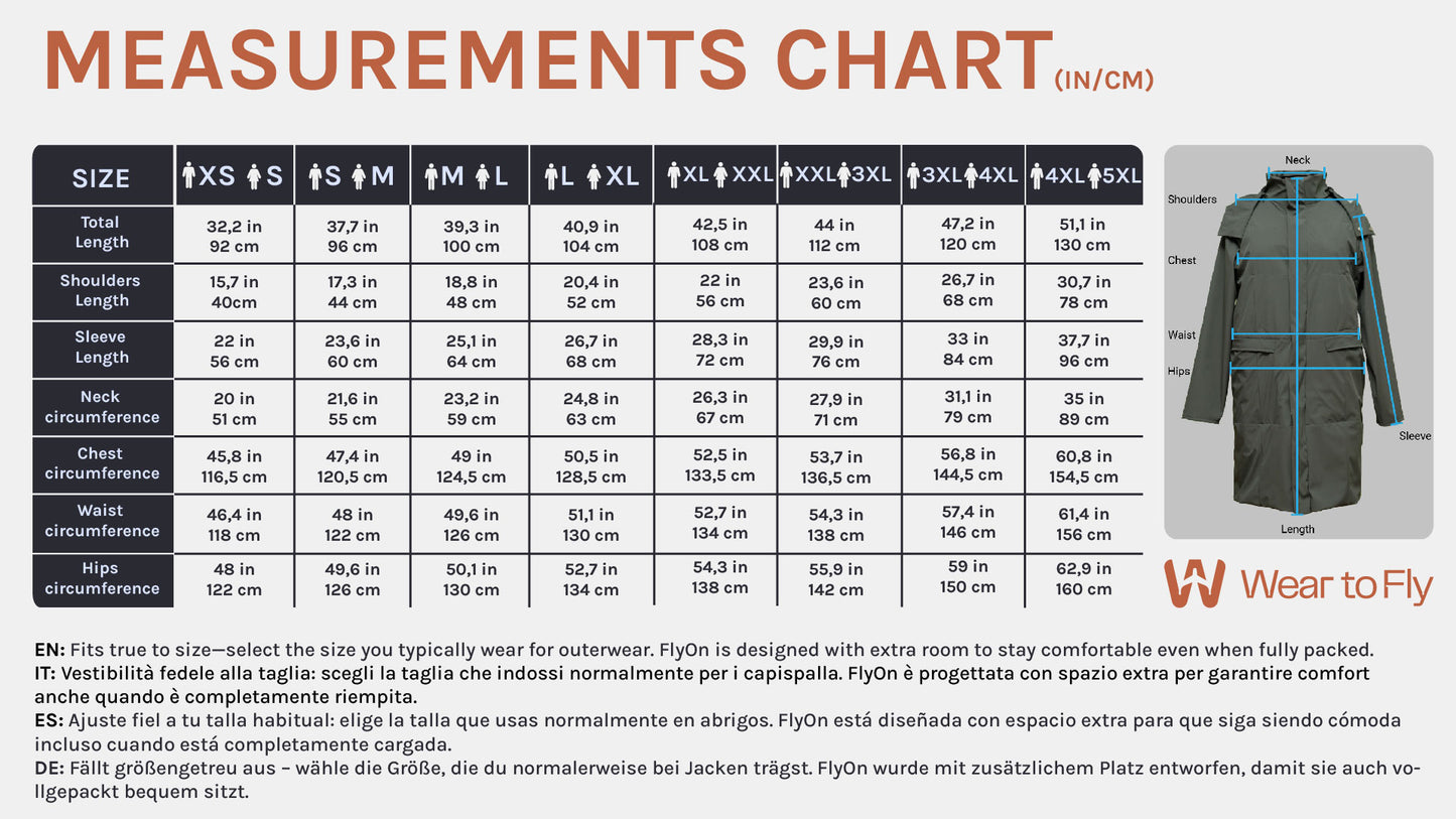 travel jacket available in inclusive sizes from XS to 5XL for all body types